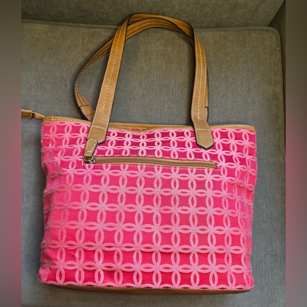 Croft & Barrow Coral Pink Jacquard Pattern Tote EUC - Picture 2 of 16